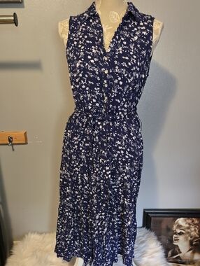 Jane and Delancey Navy and White Floral Midi Shirtdress